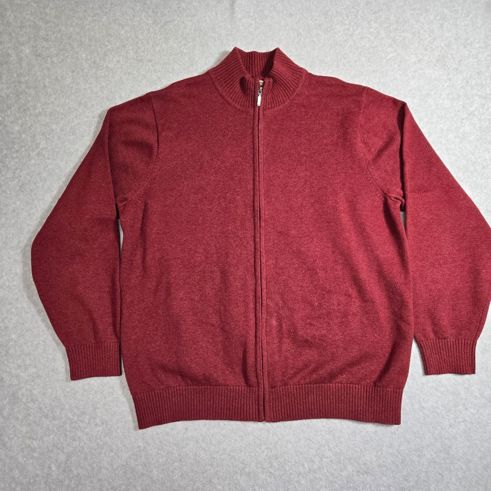LL Bean Mens XL Full Zip Sweater Burgundy Red Cotton Cashmere Mock Neck 0GLH2